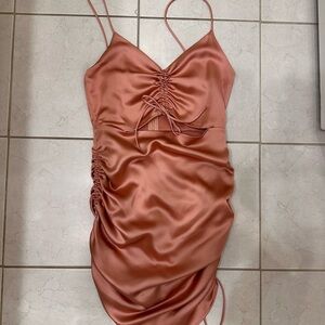 2000s style pink satin dress with ruched sides and adjustable straps ✨